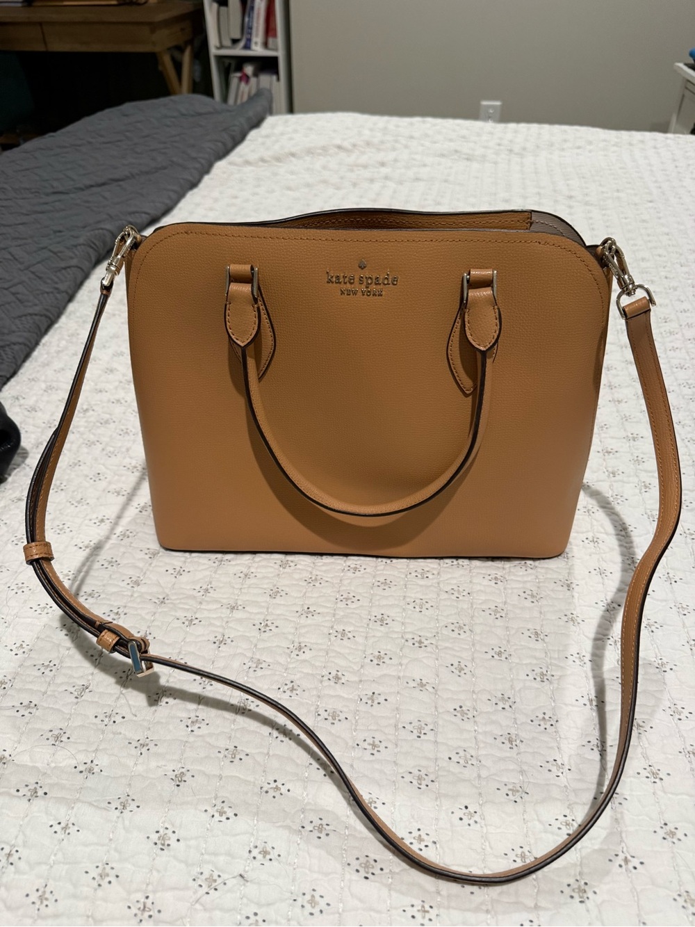 kate spade tan leather dome satchel with crossbody strap